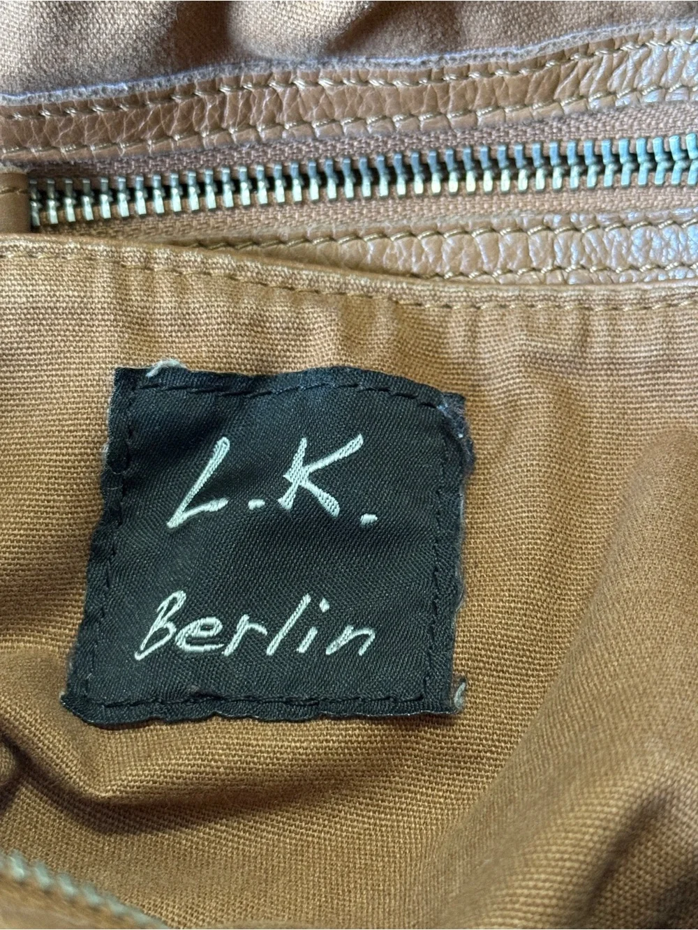 L.K. BERLIN Caramel Brown Leather Front Pockets Shoulder Bag